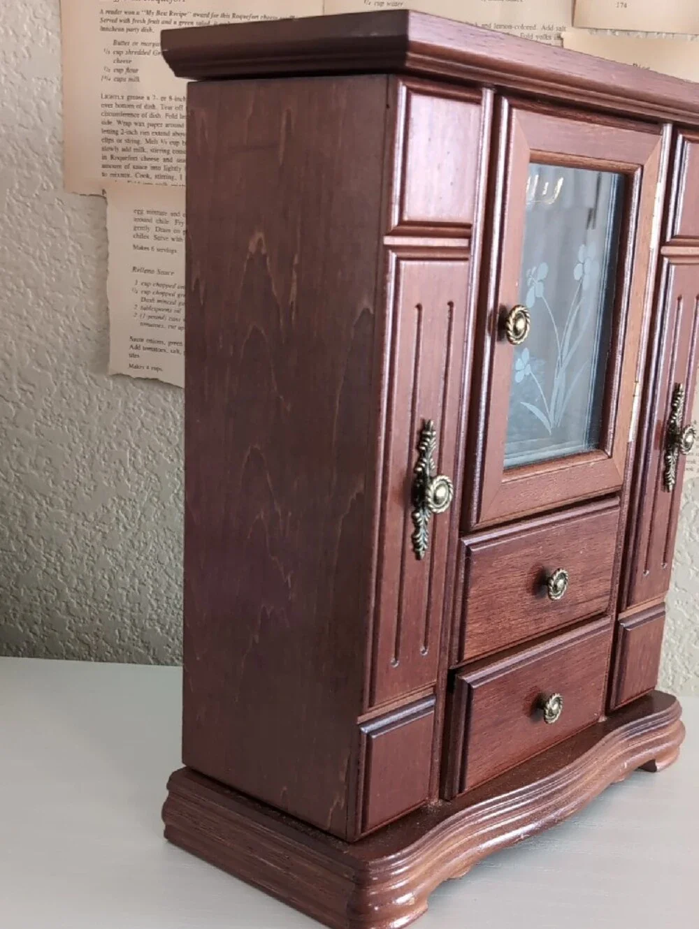 Wooden Jewelry Armoire Cabinet with Glass Door - Brown